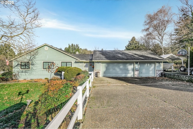 ranch-style house with a garage and a carport