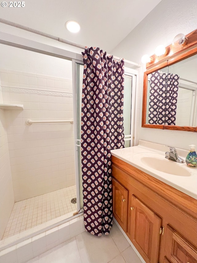 413 SW Brent Dr, John Day, OR 97845 - full bath featuring a stall shower, tile patterned floors, and vanity