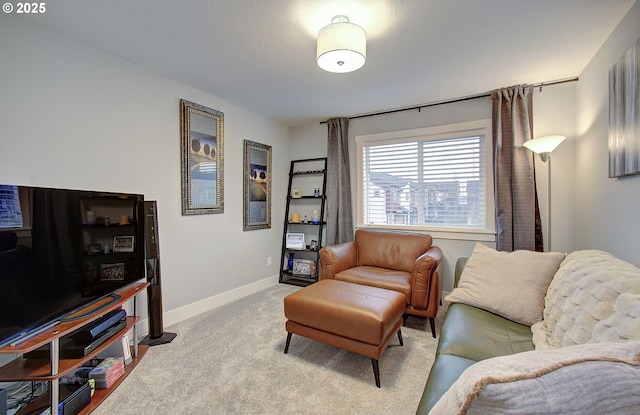 living room featuring light colored carpet