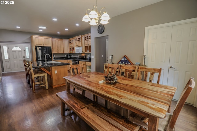 356 Wild Fern Dr, Winchester, OR 97495 - dining space featuring recessed lighting, dark wood-style floors, and a chandelier