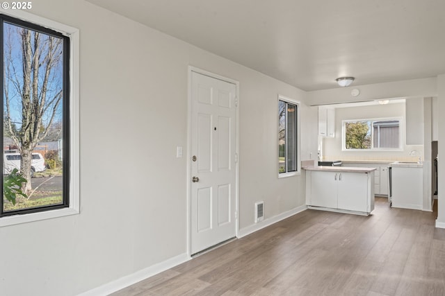 kitchen featuring a wealth of natural light, white cabinetry, and hardwood / wood-style flooring