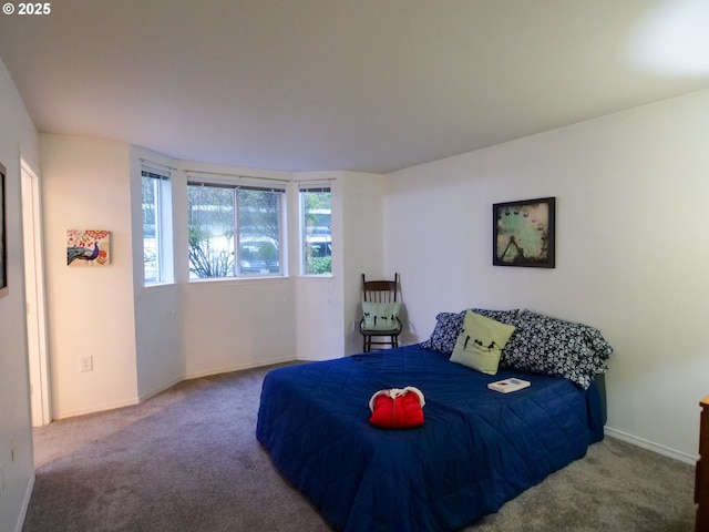 bedroom with baseboards and carpet