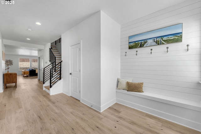 2928 S Harper Valley Way, Ridgefield, WA 98642 - mudroom with light wood-style floors, baseboards, and recessed lighting