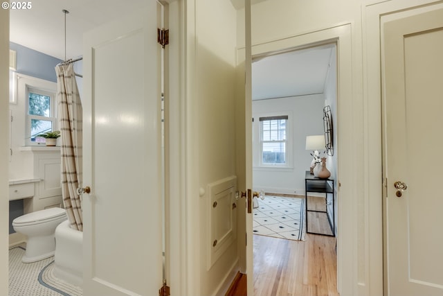 corridor featuring light wood finished floors