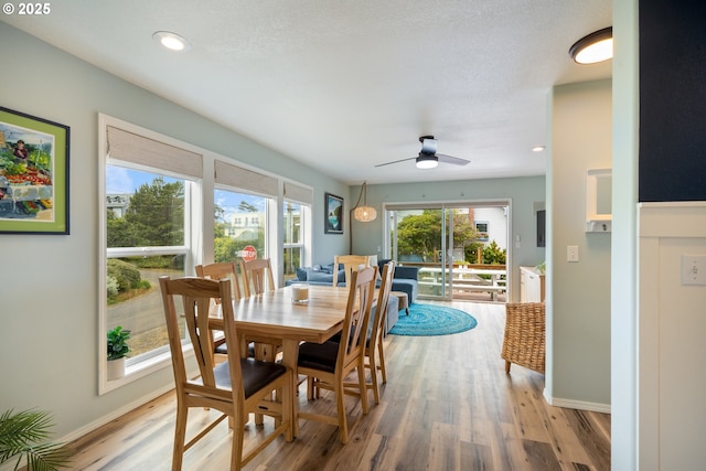 4330 Mcminnville Ave, Neskowin, OR 97149 - dining area featuring wood finished floors, a ceiling fan, and recessed lighting