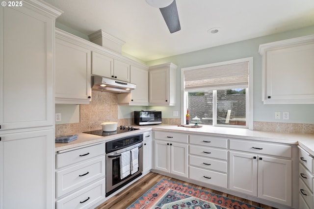 4330 Mcminnville Ave, Neskowin, OR 97149 - kitchen with appliances with stainless steel finishes, under cabinet range hood, light countertops, light wood-style floors, and recessed lighting