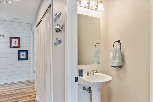 4330 Mcminnville Ave, Neskowin, OR 97149 - bathroom with a chandelier and wood finished floors