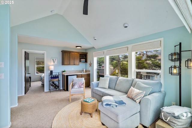 4330 Mcminnville Ave, Neskowin, OR 97149 - living room featuring lofted ceiling and light carpet