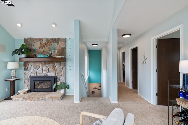 4330 Mcminnville Ave, Neskowin, OR 97149 - living area with carpet flooring and a fireplace