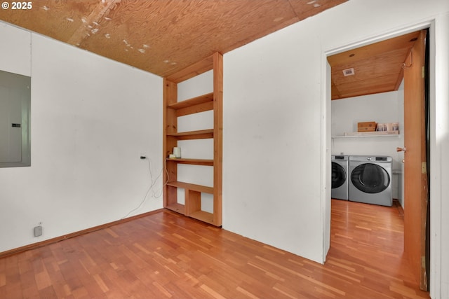 78650 Rat Creek Rd, Cottage Grove, OR 97424 - empty room featuring wood finished floors, washing machine and dryer, and electric panel