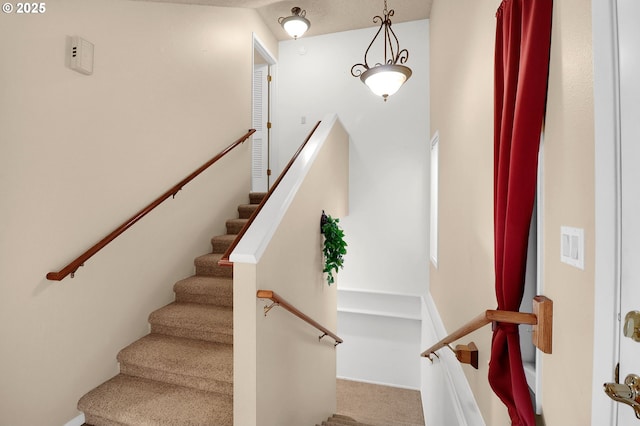 stairway with carpet floors