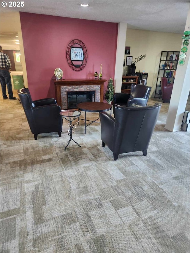 950 Evergreen Rd Unit 109, Woodburn, OR 97071 - carpeted living room featuring a stone fireplace