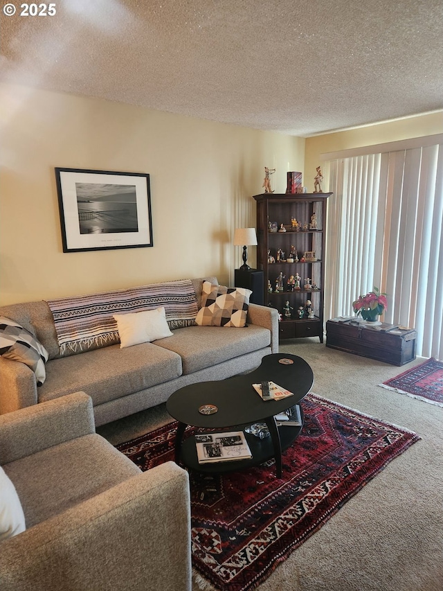 950 Evergreen Rd Unit 109, Woodburn, OR 97071 - carpeted living room featuring a textured ceiling