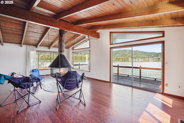 6901 SE Oaks Park Way Unit 1, Portland, OR 97202 - playroom featuring wood ceiling, wood finished floors, baseboards, and a water view
