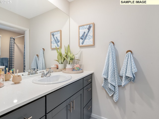 2109 NE 4th Ave, Battle Ground, WA 98604 - full bath featuring vanity, baseboards, and a shower with shower curtain