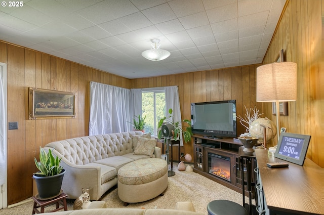 33855 NE Blossom Dr, Scappoose, OR 97056 - carpeted living area featuring wooden walls
