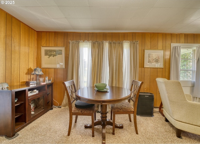 33855 NE Blossom Dr, Scappoose, OR 97056 - dining room featuring light carpet and wooden walls