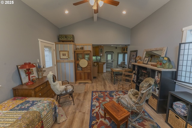 24706 NE Columbia Tie Rd Unit 41/21, Amboy, WA 98601 - bedroom with recessed lighting, beam ceiling, high vaulted ceiling, and light wood-style floors