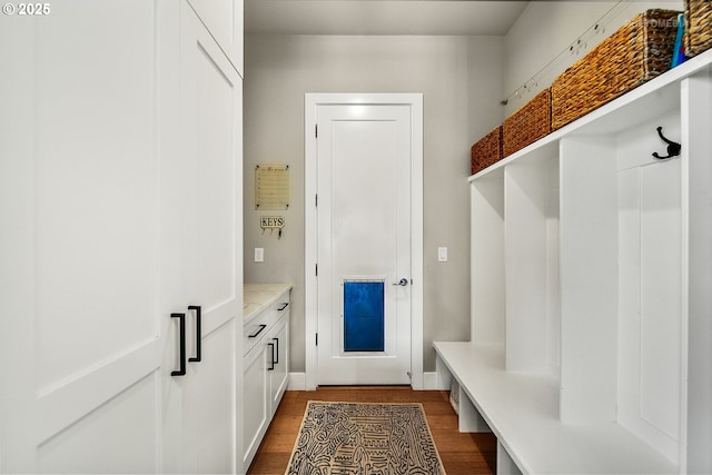 mudroom featuring wood-type flooring