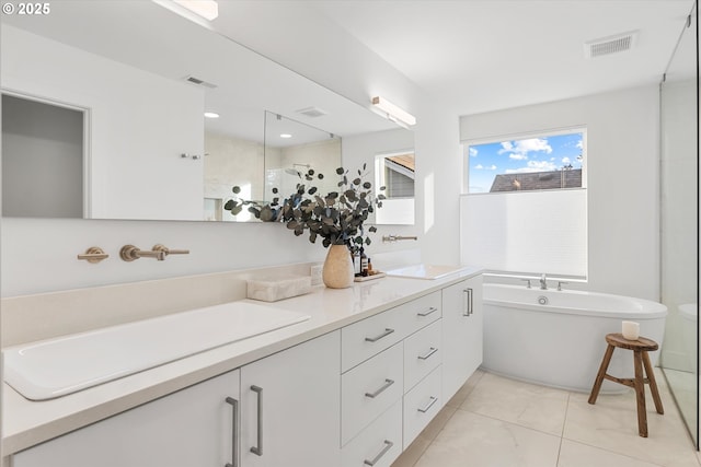 bathroom featuring vanity and separate shower and tub