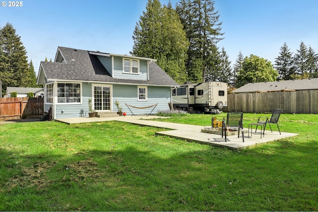 545 N St, Castle Rock, WA 98611 - rear view of house with a patio, entry steps, and a shingled roof