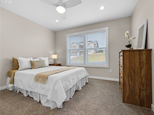 35692 Bella Ridge Loop, Astoria, OR 97103 - bedroom with baseboards, recessed lighting, a ceiling fan, and light colored carpet