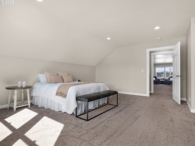 35692 Bella Ridge Loop, Astoria, OR 97103 - carpeted bedroom with baseboards, vaulted ceiling, and recessed lighting