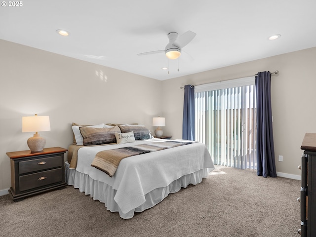 35692 Bella Ridge Loop, Astoria, OR 97103 - carpeted bedroom featuring baseboards, access to outside, recessed lighting, and a ceiling fan