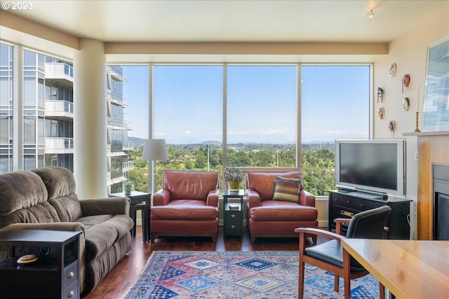 3570 S River Pkwy Unit 1903, Portland, OR 97239 - living area featuring dark wood-type flooring and healthy amount of natural light