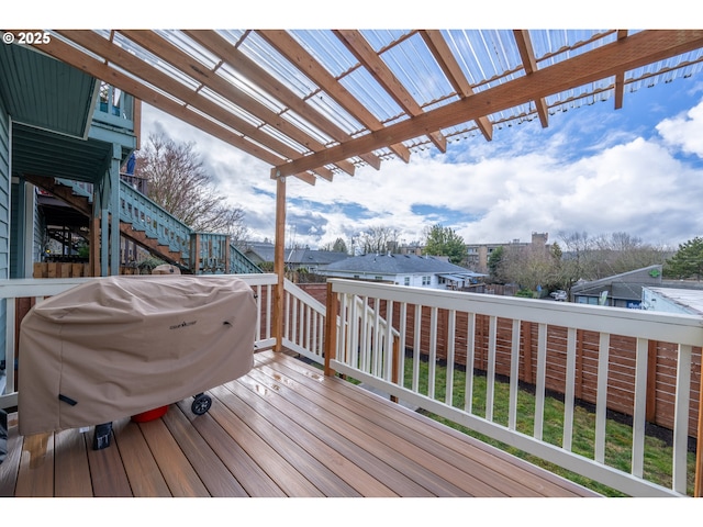 wooden terrace with grilling area