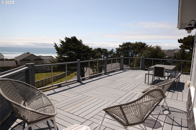 5020 NW Lee Ave, Lincoln City, OR 97367 - wooden deck featuring a water view and outdoor dining area