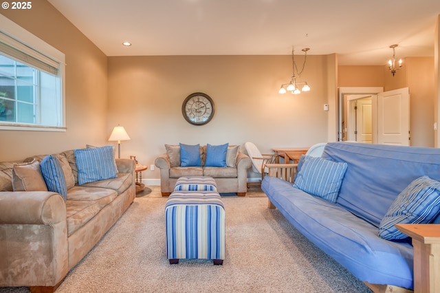 5020 NW Lee Ave, Lincoln City, OR 97367 - carpeted living room featuring a chandelier