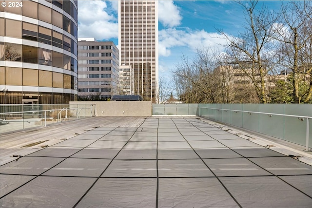 view of patio / terrace featuring a view of city