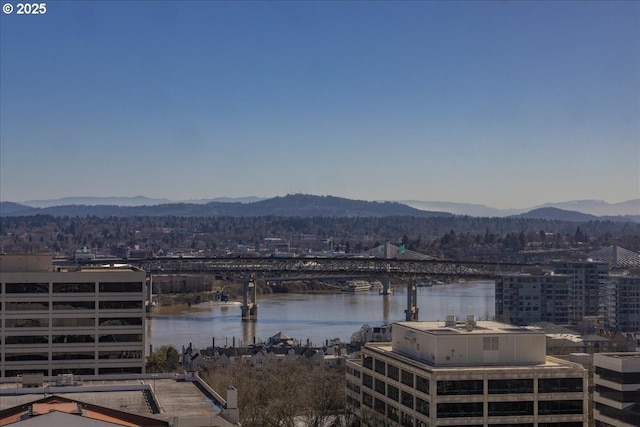 property view of water featuring a mountain view and a city view