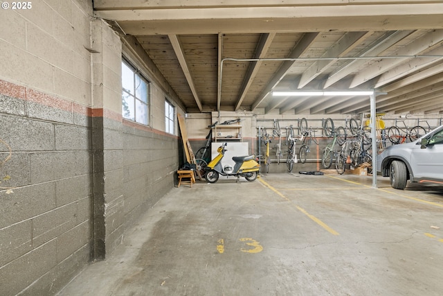 parking deck with concrete block wall