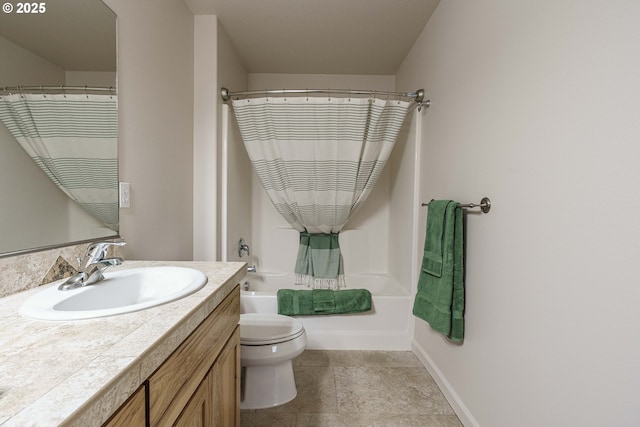 full bathroom with vanity, toilet, and shower / tub combo