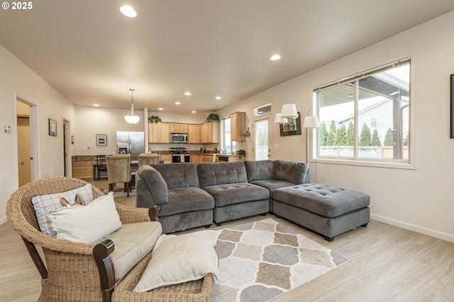 living room with light hardwood / wood-style floors