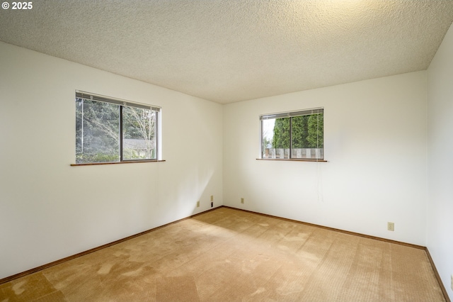 carpeted empty room featuring plenty of natural light, a textured ceiling, and baseboards