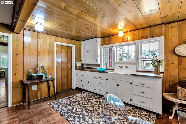 63645 E Barlow Trail Rd, Brightwood, OR 97011 - bathroom featuring wooden ceiling, wood walls, wood-type flooring, and healthy amount of natural light