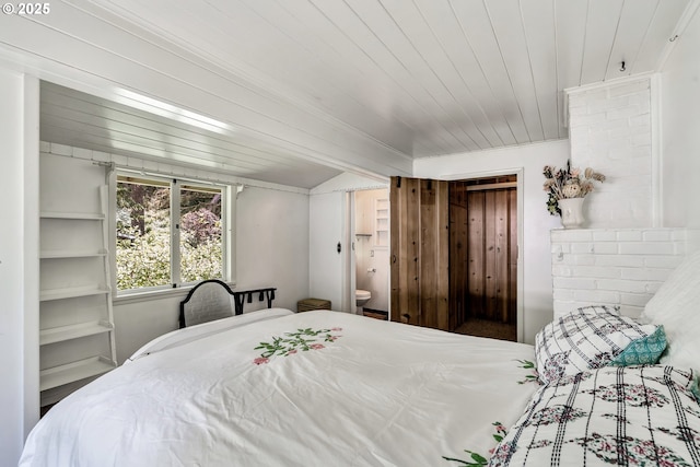 63645 E Barlow Trail Rd, Brightwood, OR 97011 - bedroom with wood ceiling and ensuite bathroom