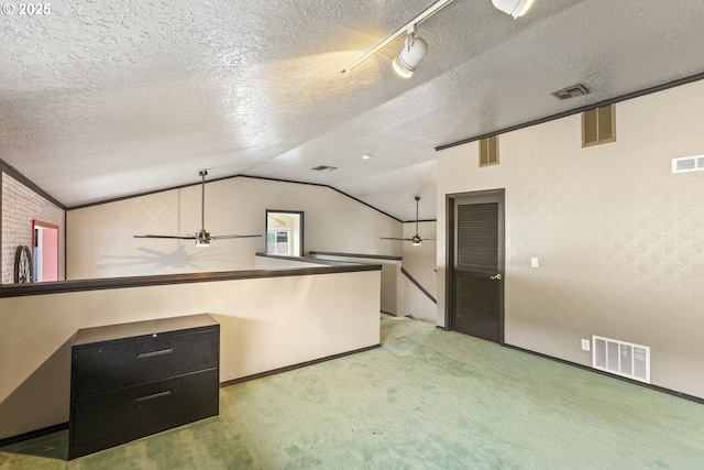 2039 N Jantzen Ave, Portland, OR 97217 - interior space featuring carpet, visible vents, lofted ceiling, and a ceiling fan