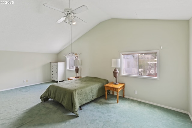 2039 N Jantzen Ave, Portland, OR 97217 - bedroom featuring carpet flooring, vaulted ceiling, baseboards, and a ceiling fan