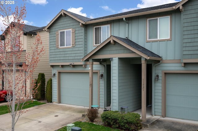 view of front of home with board and batten siding and an attached garage