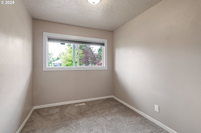 carpeted empty room with baseboards and a textured ceiling
