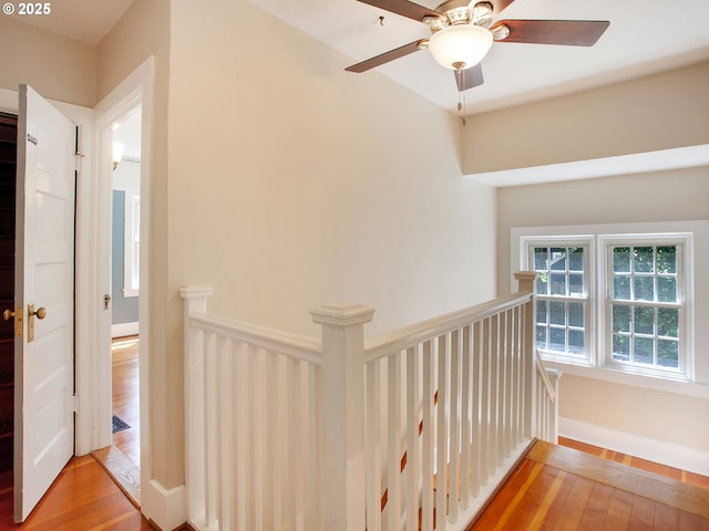 4214 NE Hassalo St, Portland, OR 97213 - hallway with an upstairs landing and hardwood / wood-style flooring