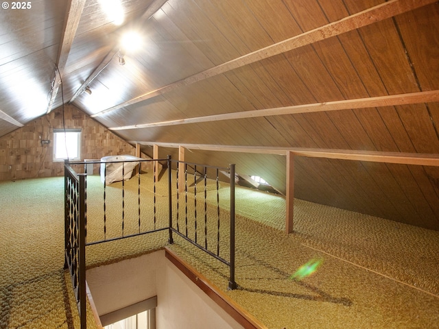 4214 NE Hassalo St, Portland, OR 97213 - additional living space featuring carpet flooring, vaulted ceiling, and wood ceiling