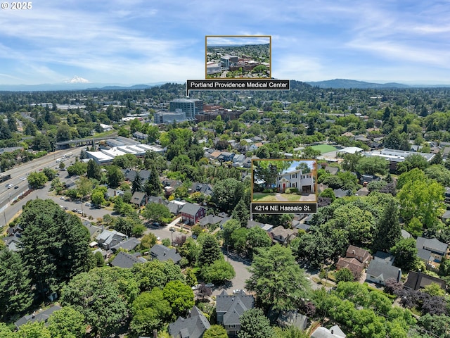4214 NE Hassalo St, Portland, OR 97213 - aerial perspective of suburban area featuring a mountain backdrop