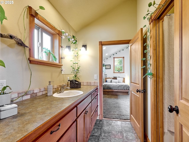111 5th St, Silverton, OR 97381 - ensuite bathroom with lofted ceiling and vanity