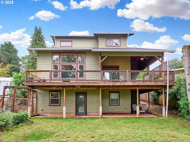 111 5th St, Silverton, OR 97381 - rear view of property with a wooden deck, a patio area, and ceiling fan