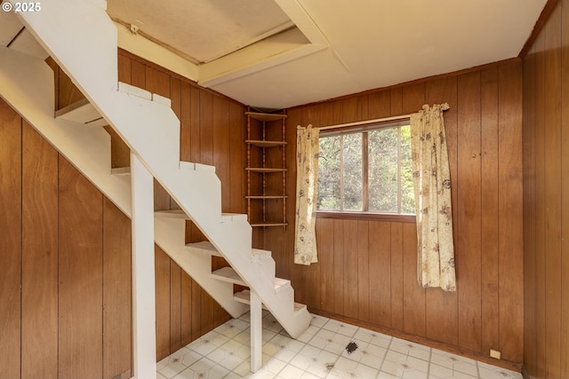 18570 Oakdale Rd, Dallas, OR 97338 - stairway featuring wooden walls and tile patterned floors